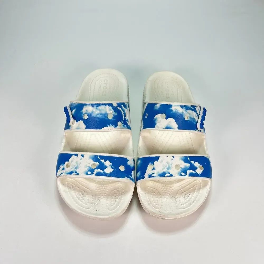 Crocs Classic Out of This World White Blue Two Straps Slide Sandals Women's Sz 7